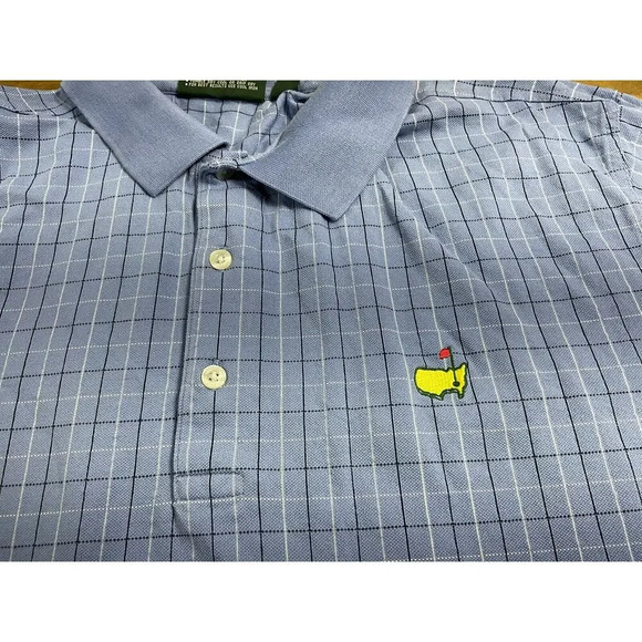 Masters Collection 60s Two Ply Mercerized Men's Large Blue Check Polo Shirt - Picture 2 of 7